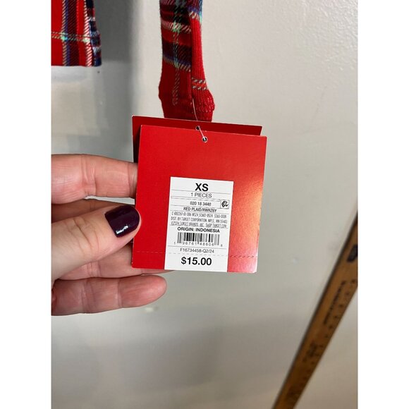 Christmas Red Plaid Top XS Festive Santa Holiday Classic Chic Preppy Retro 80s - Picture 6 of 9